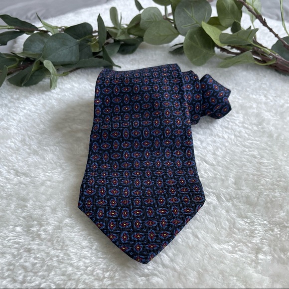 Polo by Ralph Lauren Black Blue and Red Geometric Tile Printed Textured Neck Tie - Picture 2 of 12